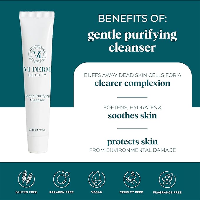 VI Derm Hydrating Gentle Purifying Cleanser – Face Wash with Aloe Vera, Antioxidants, and Willow Bark, Travel Size Mini Facial Cleanser for Makeup Removal and Sensitive Skin – 0.75 Fl Oz / 22 mL