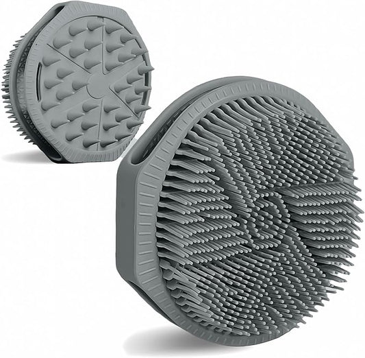 Silicone Body Scrubber as Stocking Stuffers, Dual-Sided Silicone Loofah for Shower, Exfoliating Body Brush Scrubber for Men and Women for All Skin, Scalp Massager Lather Well＆Easy to Clean (Gray)