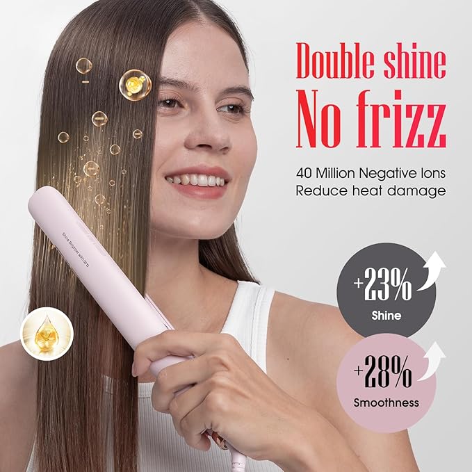 Flat Iron Hair Straightener LENA H2 Curling Wand and Curler 2 in 1 with Titanium Coating, Satefy Lock, Anti-Scald, 12 Adjustable Temps & Dual Voltage for All Types of Hair