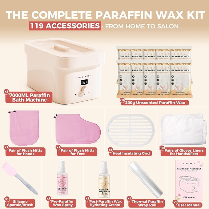 7000ml Paraffin Wax Machine for Hand and Feet, Hand Wax Paraffin Machine Bath with 4.4 lbs Scent-Free Paraffin Wax Refills for Hands, Feet, Elbows & Body to Relieve Stiff Muscles & Joints