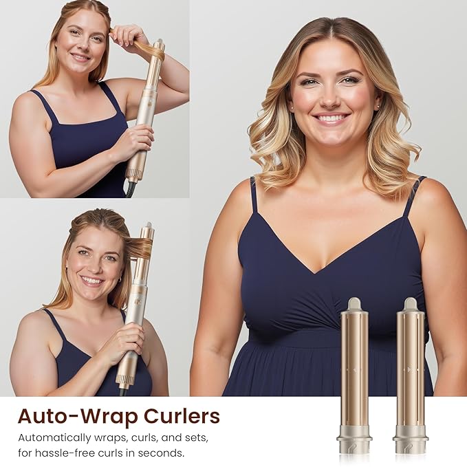 6-in-1 Hot Air Styler – Hair Dryer & Versatile Air Styler with Straightener, Auto Curler, Volumizing Brushes, Frizz-Free Hair Styler for Straighting, Curling, Smoothing & Adding Volume, Gift for Women