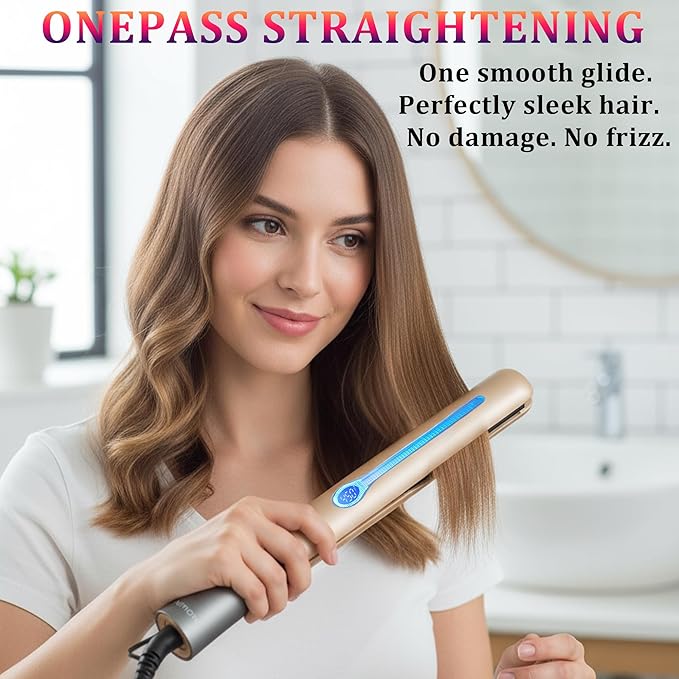 NITION Ceramic Tourmaline Hair Straighteners LCD Flat Iron MCH 10s Fast Heating Up. 1" Smooth 3D Floating Plate Healthy Straightening Tools. Travel Pouch Bag. Dual Voltage. Elegant Gift Box