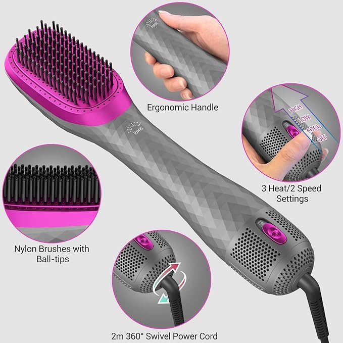 APOKE 3 in 1 Hair Dryer Brush Professional 1200W Powerful Ceramic Tourmaline 3 Heat/2 Speed Settings One Step Hair Dryer and Styler (Gray)