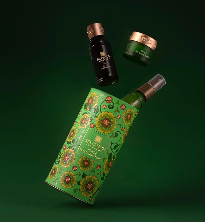 SPA CEYLON Peace Wellness Trio Set, Holistic Spa Essentials for Calming, Natural Ingredients, Ayurvedic Bath Gift Set, Shower Gel, Body Mist, Balm, Gift for christmas (150 g, Lemongrass)