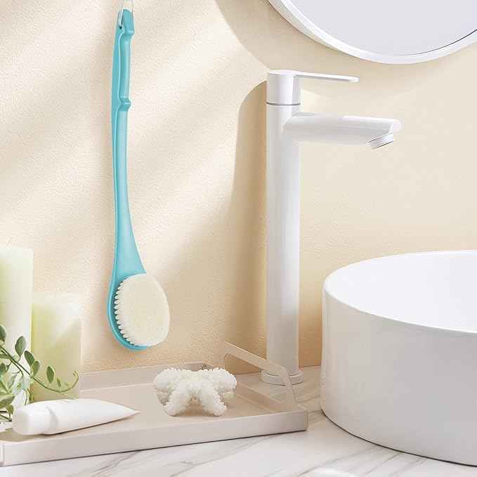 Body Back Scrubber – 17'' Long Handle Shower Brush, Durable Exfoliator for Dry & Wet Use, Deep Cleansing & Gentle Exfoliation for Smooth Skin – for Men, Women & Elderly (Gray)