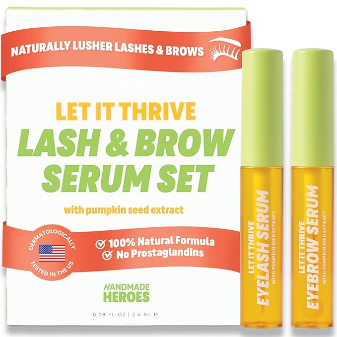 Handmade Heroes 100% Natural Vegan Lash & Brow Serum – Rosemary & Pumpkin Seed Oil for Fuller, Thicker Looking Eyelashes, Eyebrows – Gentle & Nourishing Formula Prostaglandin Free