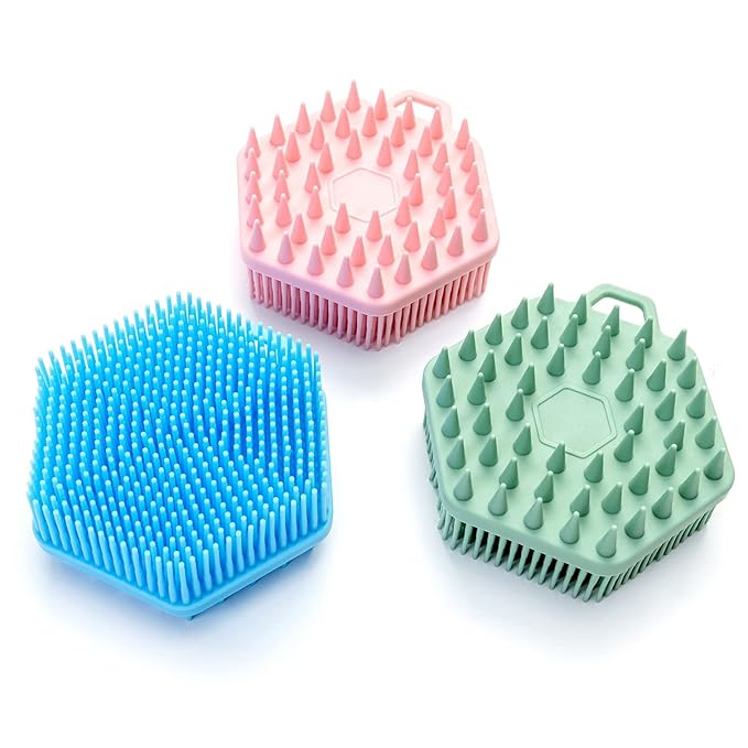 Premium Sensory Brushes for Kids or Autism,Soft Silicone Body Scrubber,2 in 1 Sensory Room Occupational Therapy,Silicone Loofah,Pets Shower Brush Bath Brush Shampoo Brush (3pcs(Hexagon))