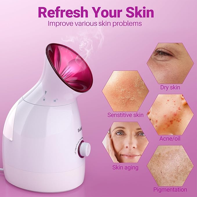 Facial Steamer Large 3-in-1, Towel Warmer & Humidifier Mode, Nano-Ionic Face Steamer with Skin Care Tools, Facial Pores Deep Cleaning, Warm Mist Home Sauna Spa for Women, Birthday Gifts