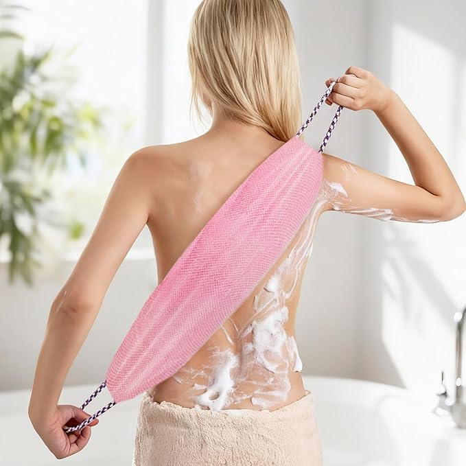 Manmihealth Soft Silicone Body Scruuber & African Bath Sponge Net Set, Gentle-Cleansing Shower Brush & Exfoliating Mesh Combination, Lathering Well Africa Wash Net Shower Scrubber (Black+Pink)
