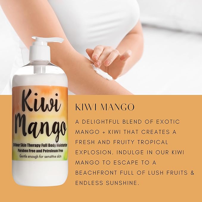 The Lotion Company Kiwi Mango Lotion – 24 Hour Skin Therapy, Full Body Moisturizer with Aloe Vera & Vitamins, Paraben Free, Non-Greasy, Father/Daughter Brand - Made in USA, 16 oz