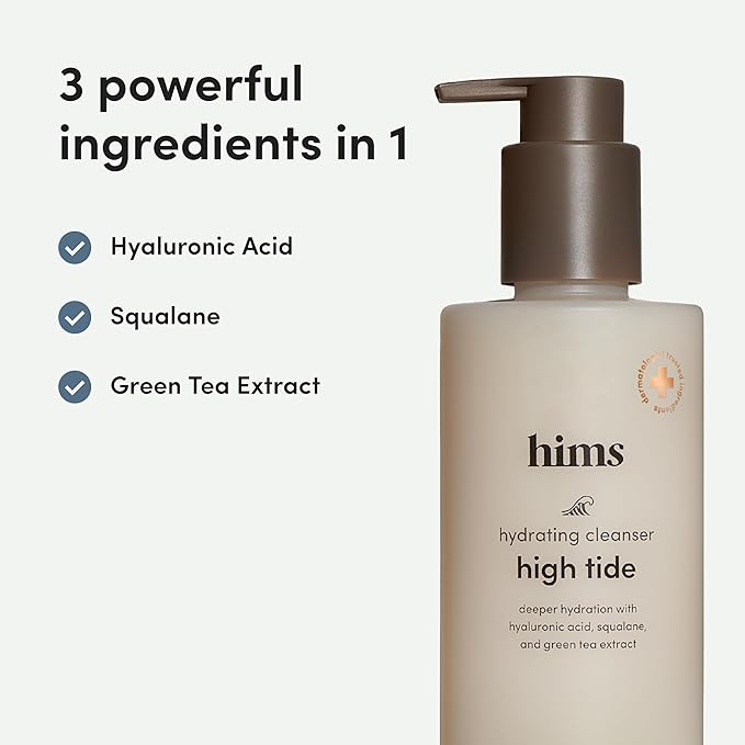 hims High Tide Hydrating Daily Cleanser for Men - Gentle Face Cleanser with Hyaluronic Acid, Squalane and Green Tea Extract - Lemongrass Field Scent