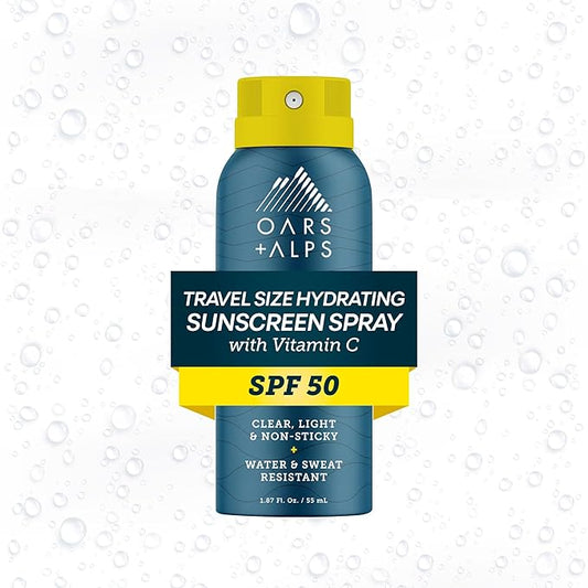 Oars + Alps Sunscreen Spray for Face & Body Spray Sunscreen Infused with Vitamin C & Antioxidants, No White Residue, Water & Sweat Resistant, All Skin Types, Lightweight, Hydrating, SPF 50, 1.87 Oz