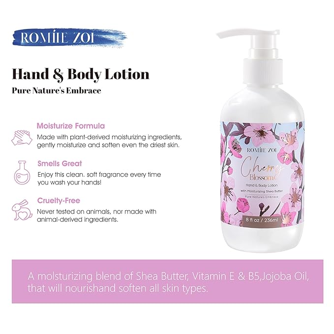 ROMIIE ZOI Daily Hand & Body Lotion with Moisturizing Shea Butter - Cherry Blossom - 236 ML / 8 FL OZ