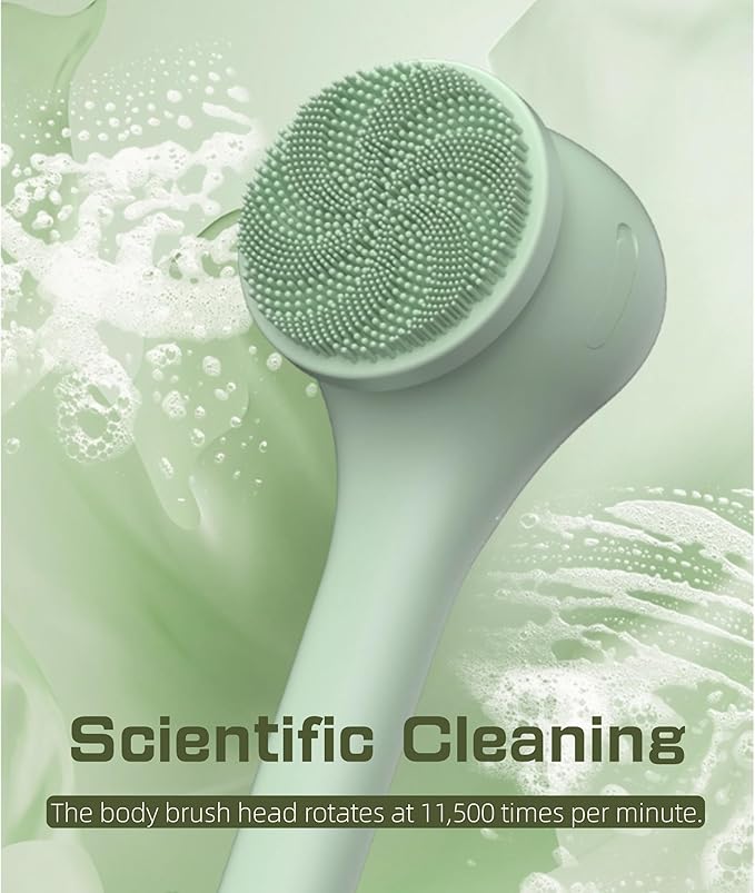 Electric Body Brush Back Scrubber for Shower, IPX6 Water Proof Bath Brush with Long Handle, 6 Heads 3 Speeds Rechargeable Electric Spin Scrubber for Cleanse, Massage, Exfoliate