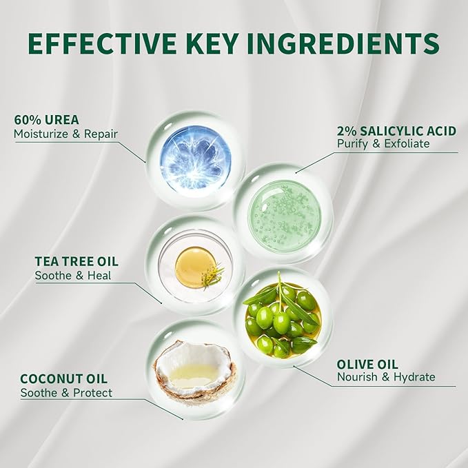 Urea Cream 60% with 2% Salicylic Acid – Unscented 60 Percent Urea Maximum Strength for Dry, Cracked Heels, Hands, Knees, and Elbows. Dead Skin Remover & Callus Repair Treatment 6.35 oz