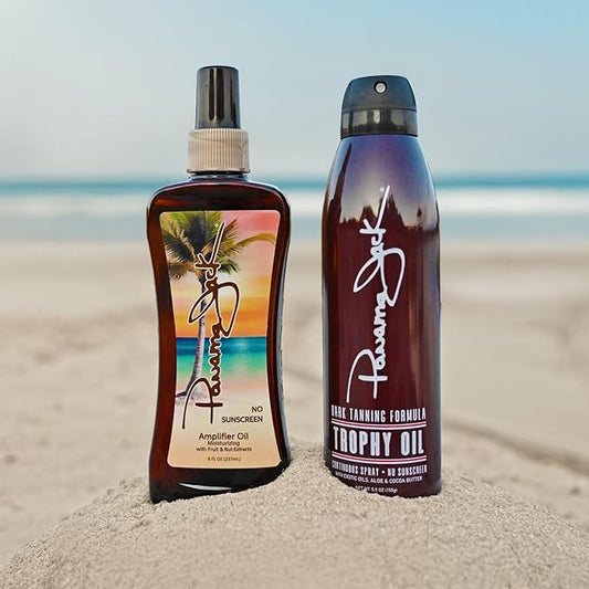 Panama Jack Trailblazer Set - Amplifier & Trophy Tanning Oil Spray SPF 0 Suntan Sun Care Pack