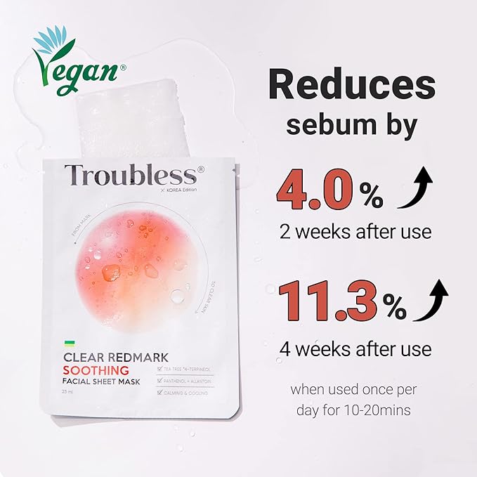 Troubless Clear Redmark Soothing Sheets 5pcs. | Hydrating Face Mask Sheets Beauty Moisturizer | Korean Skin Care for Teen Girls| Beauty Products for Women and Men