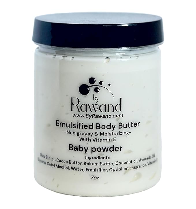 Handmade baby powder Body buttercream with Shea & Cocoa butter based with natural oils & Hyaluronic Acid - non greasy, moisturizing (White (Baby Powder))