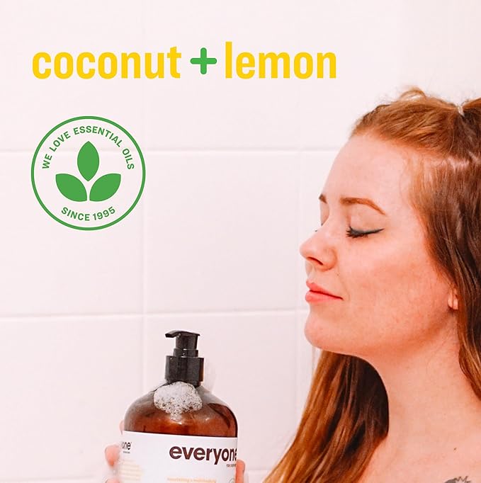Everyone 3-in-1 Soap, Body Wash, Bubble Bath, Shampoo, 32 Ounce (Pack of 2), Coconut and Lemon, made with Essential Oils for Men and Women