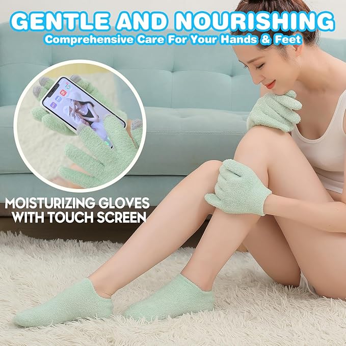 4Pcs Touch Screen Moisturizing Gloves and Socks, Spa Moisturizing Therapy Sock ＆ Glove, Soften Repairing Dry Cracked, Hands Feet Skin Care, Effective in Repair Dry and Chapped Hands and Feet Skin Care