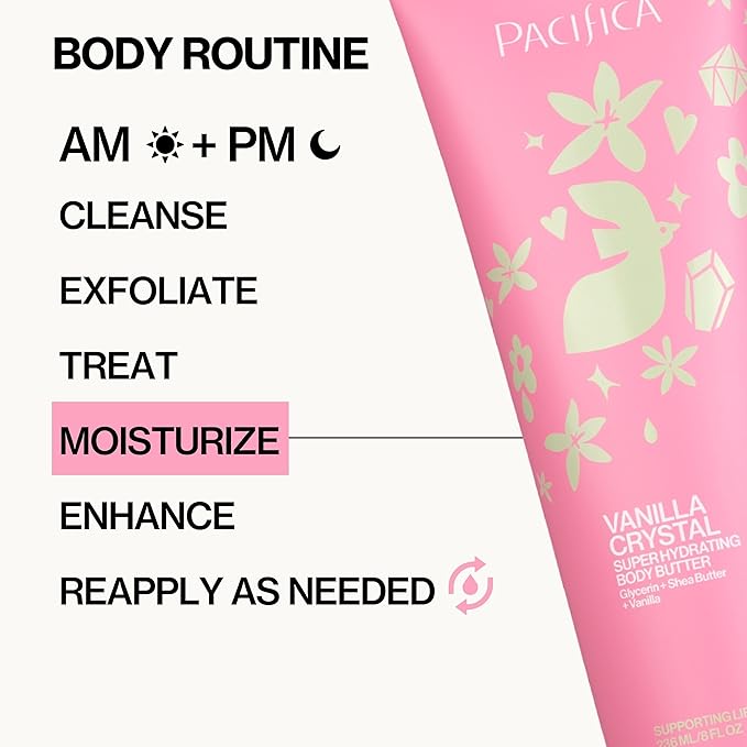 Pacifica Vanilla Crystal Body Butter Lotion – Super Hydrating Moisturizer for Dry Skin, Rich Shea Butter & Vitamin E Formula, Vegan, Cruelty-Free, Clean Beauty, Vanilla Scent, 6 oz