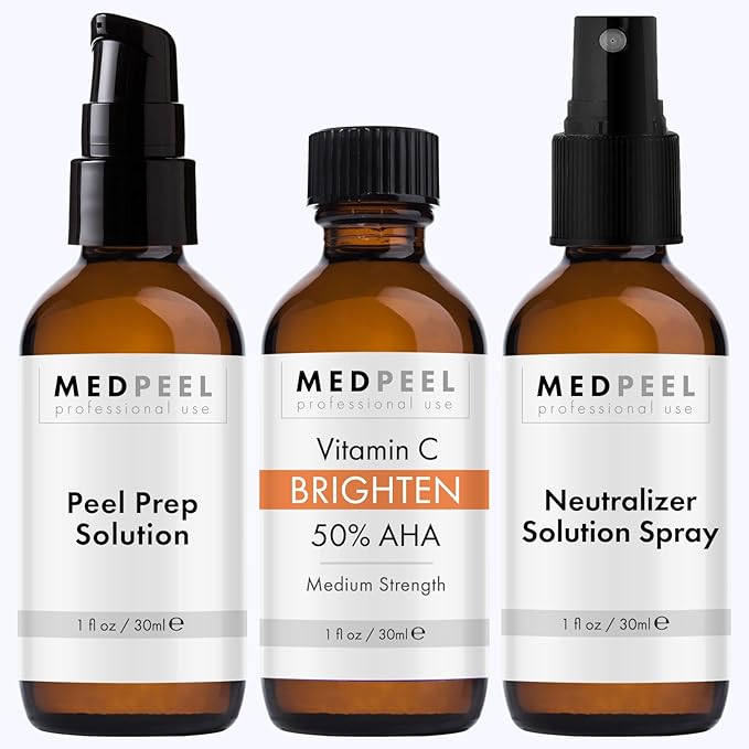 Medpeel Chemical Peel at Home Kit 50% AHA & Vitamin C Brightening Essential Peel Kit, Includes Peel, Prep, Neutralizer, Medium Strength Professional Grade Chemical Face Peel, 1oz/30ml (Kit of 3)