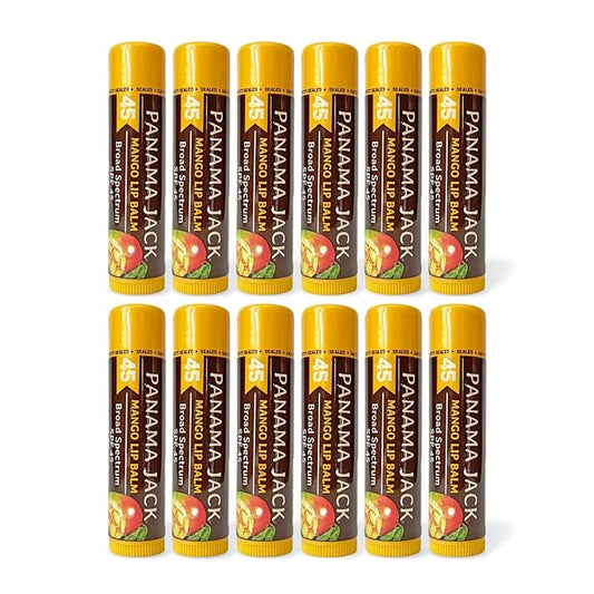 Panama Jack Sunscreen Lip Balm - SPF 45, Broad Spectrum UVA-UVB Sunscreen Protection, Prevents & Soothes Dry, Chapped Lips, Mango, 12-pack