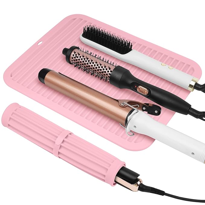 AMIJEAL Oversize Silicone Heat Resistant Mat for Hair Tools, Curling Iron Flat Iron Hair Straightener Holder Mat, Portable Hot Tools Cover Pad for Travel Vanity Salon(14.2" x 11.0")