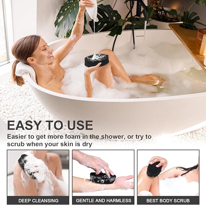 Metene Silicone Exfoliating Body Scrubber with Loop, Body Scrubber for Men and Women, Silicone Loofah for Shower, Soft for Shower