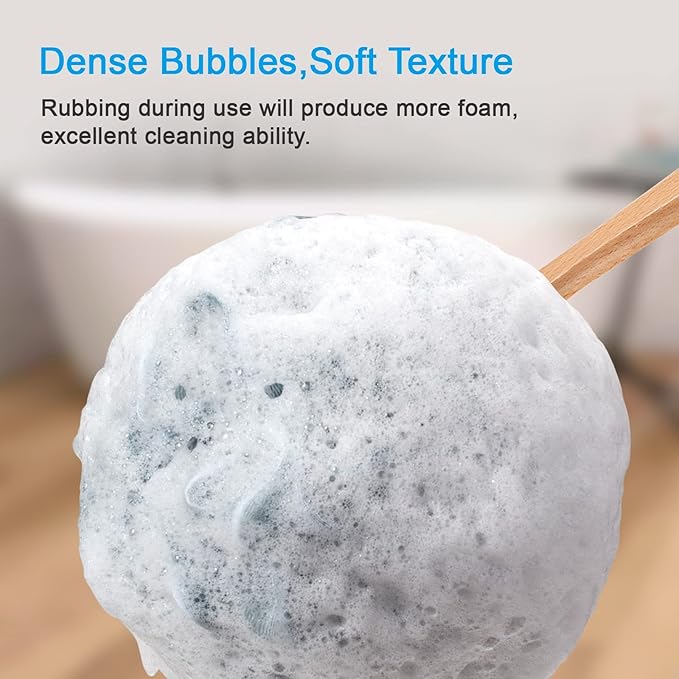 AmazerBath Shower Sponge Loofah Back Scrubber, PE Soft Mesh Loofah Body Scrubber with Long Wooden Handle, Bath Sponge for Men Women (Gray)