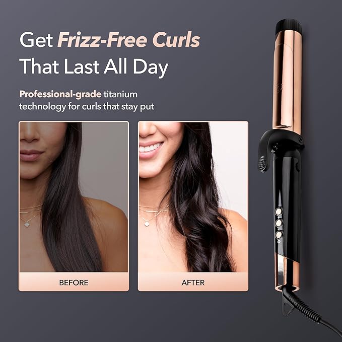 SRILabs CurlQ Curling Iron with 1 inch Extra Long Titanium Barrel, Ceramic Paddle Brush, and Thermal Brush with Rapid Heat Up, 12-Temperature Settings, and 360 Degrees Swivel Cord