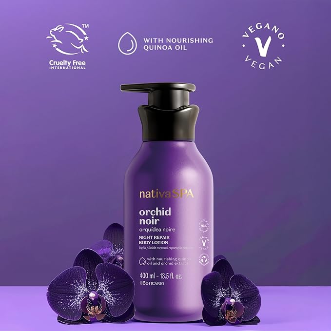 Nativa SPA by O Boticário, Orchid Noir Moisturizing Body Lotion, Fragranced Skin Hydration with Purified Quinoa Oil Drops, 13.5 Ounce (400ml)