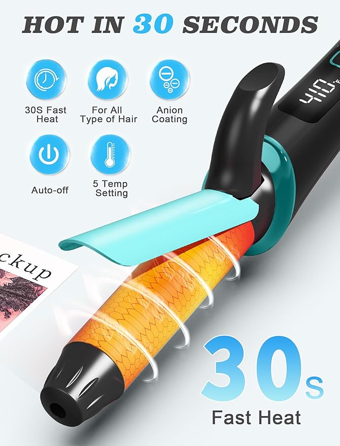 Mini Curling Iron for Travel,110~240V Dual Voltage with European Plug Adapter,Small Curling Iron for Short Hair,Tiny Curling Irons for Women,Anti-Scald Cover,Auto-Off,5 Temp Settings,1 Inch(Blue)