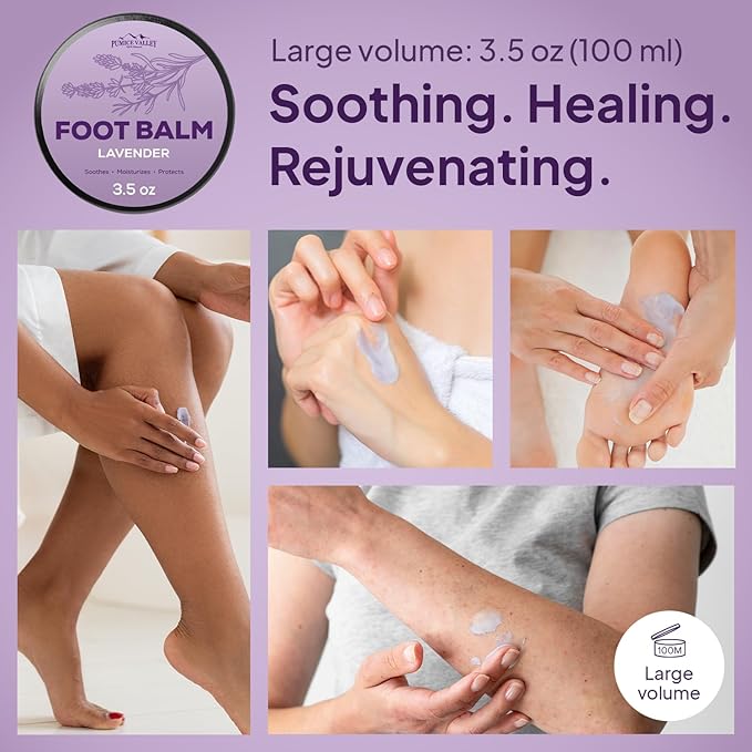 Pumice Valley Foot Balm Cream for Dry Cracked Heels and Feet - Natural Foot Moisturizer Balm for Calluses and Dry Feet Treatment - Lavender Foot Lotion 3.5 Oz