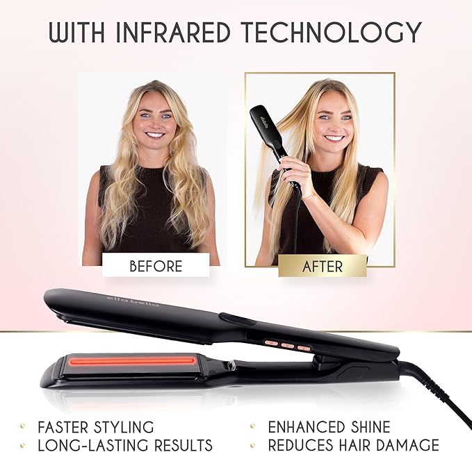 ELLA BELLA® Titanium Flat Iron Hair Straightener (with Infrared) • Professional Straightening Iron • Digital Display to Accurately Control Temperature • As Featured in Good Housekeeping
