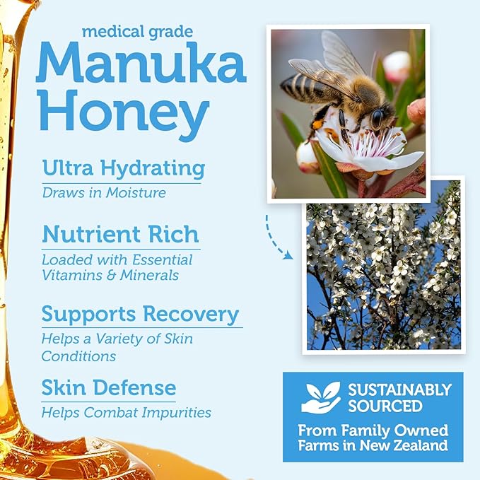 Manuka Honey Exfoliating Face Scrub – Gentle Microdermabrasion Face Exfoliator to Help Smooth, Soften & Balance with Moisturizing Organic Superfoods 2oz