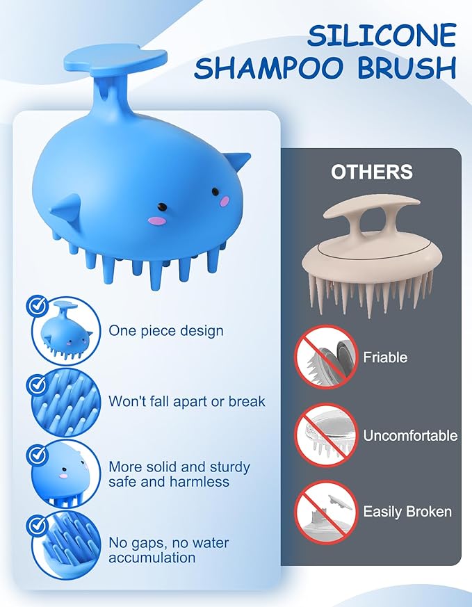 Scalp Massager Hair Growth Shampoo Brush, Silicone Scalp Scrubber Shower Scalp Brush for Hair, Head Massager Scalp Exfoliator for Dandruff Removal, Wet Dry Scalp Massage Tool for Hair Care, Blue