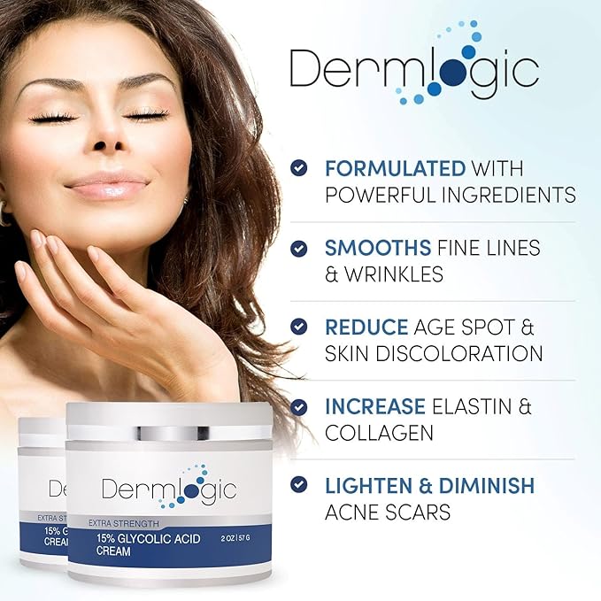 Glycolic Cream 15% - Natural Anti Aging Exfoliator to Smooth Away Fine Lines & Wrinkles & Improve a Dull Looking Complexion. Includes A.H.A & Green Tea Moisturizer for Face & Body.