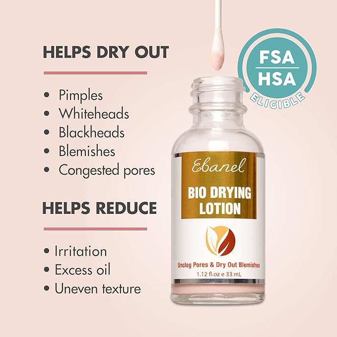 Ebanel Bio Drying Lotion Blemish Spot Solution for Face & Body with Sulfur & Salicylic Acid, Targets Pimples & Zits, Helps Clear Pores and Reduce Surface Blemishes Overnight