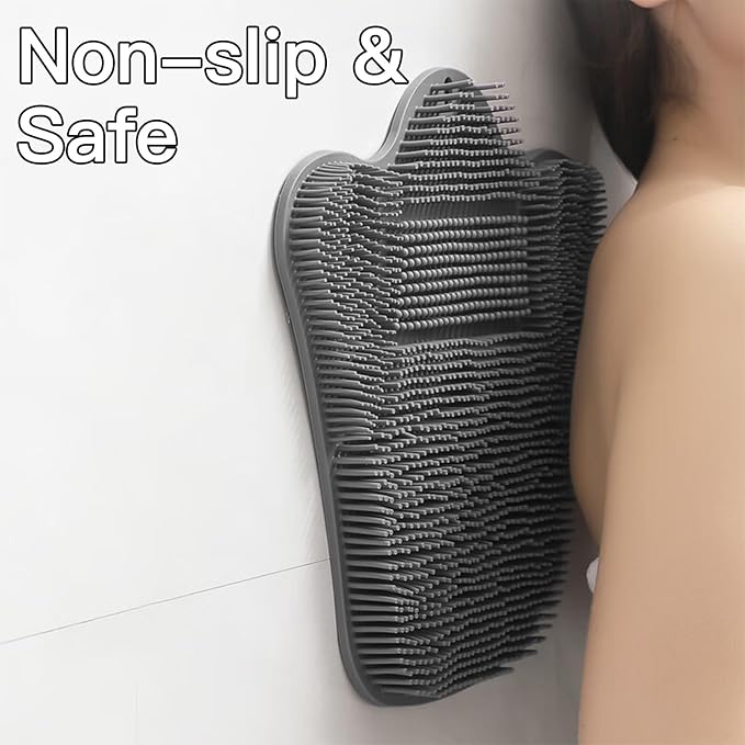 Grey TPR Sower Scrubbing Mat with Suction Cups Soft, Non-Slip Design for Foot and Back Massage Perfect for Full-Body Cleansing and Comfort