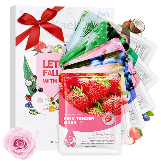 Kaely 6 Pack Variety Face Masks for Kids, Kids Face Mask Spa Day Kit Supplies, Spa Party Favors for Teens Girls Night, Sheet Facial Mask Skincare Gifts Set, Hydrating Soothe for All Skin Types, 02