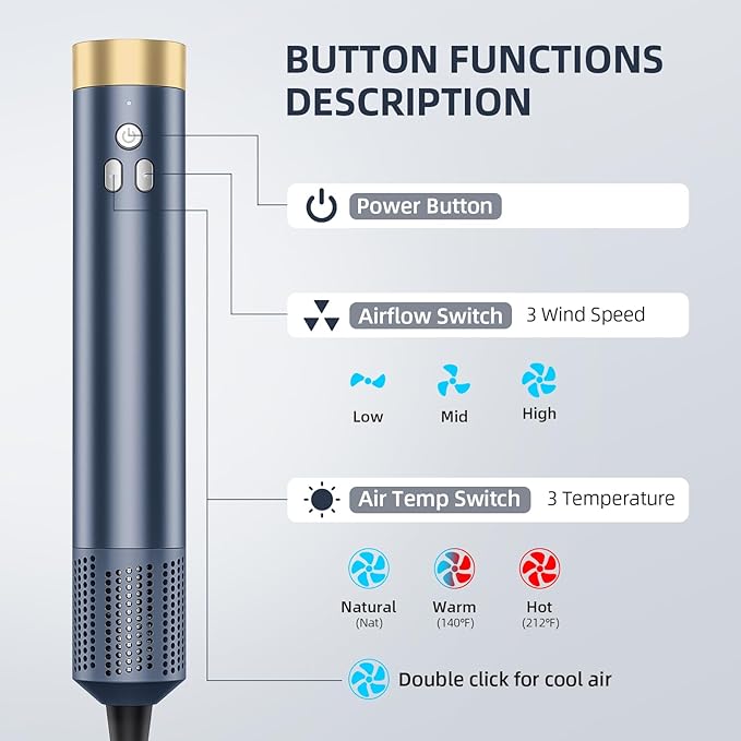 6-in-1 Hair Styler, Hair Dryer, Multi-Function Hot Air Brush Set, Ionic Blow Dryer with Interchangeable Attachments for Curling, Straightening (Gemstone Blue)