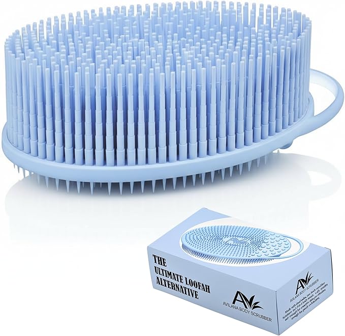 Exfoliating Body Scrubber Silicone - Textured Back Scrubber Shower Brush - Avilana Bath Loofah Alternative Dual Sided - Gentle Smoothing Body Wash Tool Rough Skin - Gift Women Men