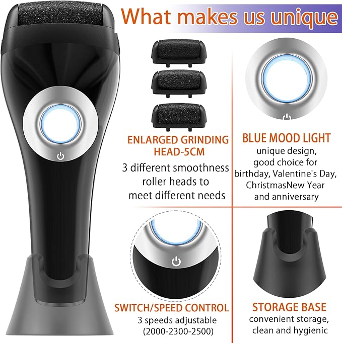 Upgraded Rechargeable Foot Callus Remover, Professional Electric Foot File, 18 in 1 Pedicure Tools Foot Care Kit Pedi Feet Care for Dead, Hard Cracked Dry Skin Ideal Gift (Black)