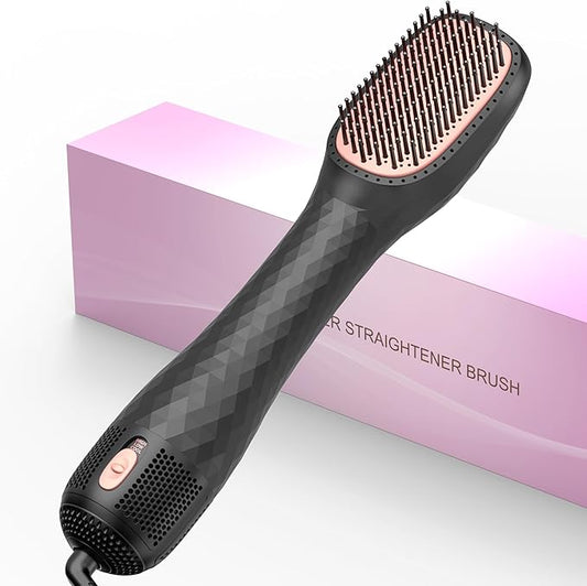 3-in-1 Hair Dryer Brush Straightener, Professional 1200W Ionic Blow Dryer Brush with Ceramic & Tourmaline Technology, 3 Heat/2 Speed Settings One Step Hair Dryer & Styler for All Hair Types