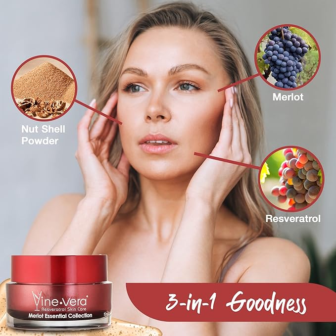 Vine Vera Merlot Facial Peeling Gel - Face and Body Scrub - Exfoliating Gel for Dry, Sensitive, Mature Skin - Face Peel with Resveratrol - 1.69 Fl Oz