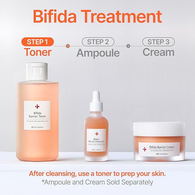 Bifida Barrier Toner, Ampoule, and Cream, Korean Skincare Set