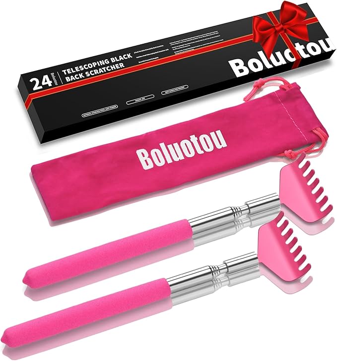 2 Pack Portable Extendable Back Scratcher, Stainless Steel Telescoping Back Scratcher with Beautiful Present Packaging(Pink red)