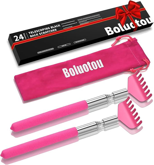 2 Pack Portable Extendable Back Scratcher, Stainless Steel Telescoping Back Scratcher with Beautiful Present Packaging(Pink red)