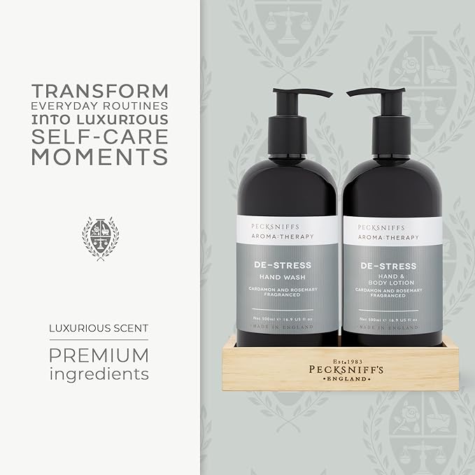 Pecksniffs Moisturizing Hand Wash and Hand & Body Caddy Lotion Set - Aroma:Therapy De-Stress, 500 ml/16.9 fl oz